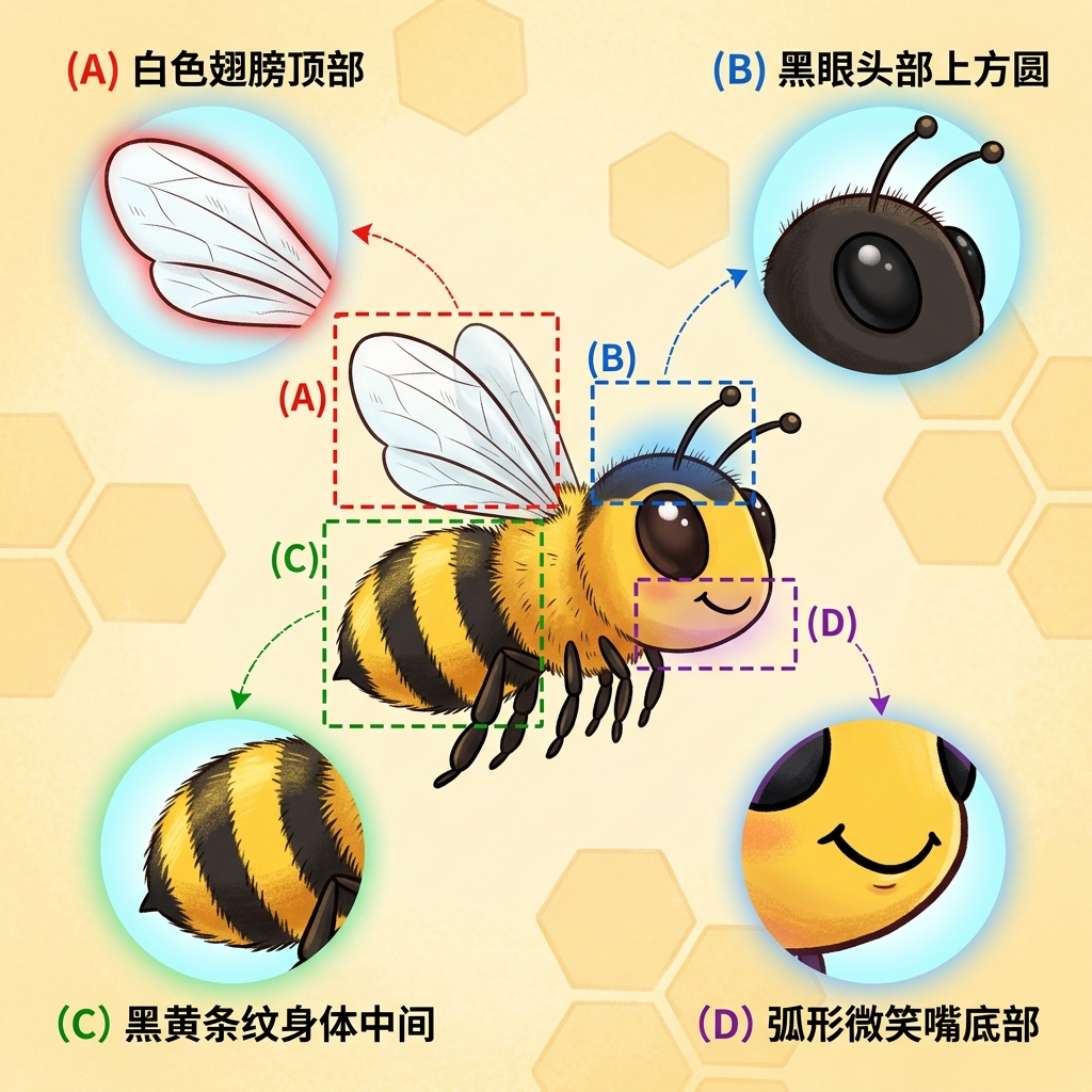小蜜蜂结构拆解:翅膀、头部、身体、微笑