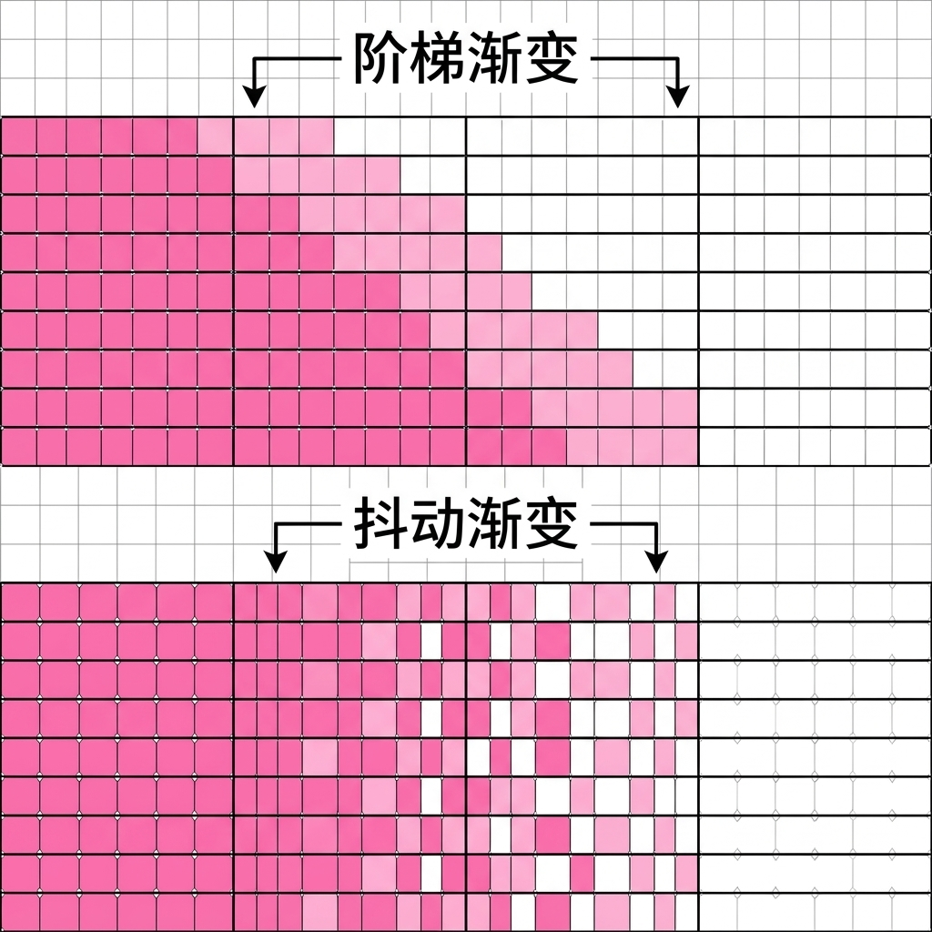 阶梯渐变 vs 抖动渐变对比