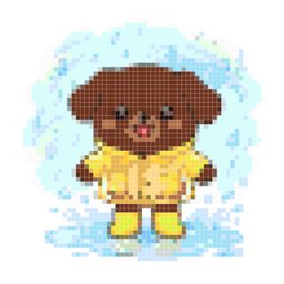 巧克力色小狗在雨中跳舞